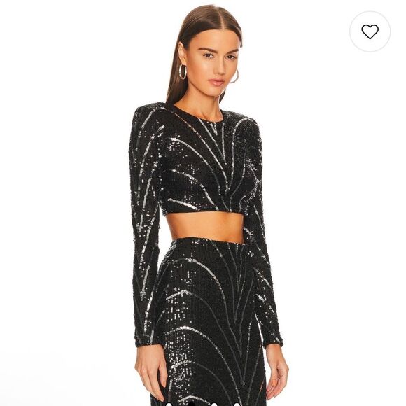 NEW Michael Costello x Revolve Leonie Crop Top in Black & Silver Size Small - Picture 3 of 10